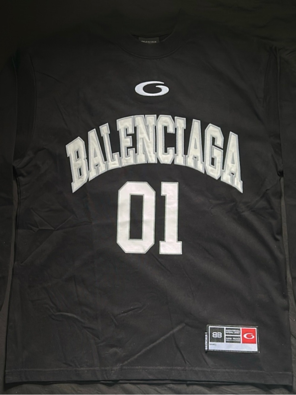 Balenciaga Black Long Sleeve Jersey Tee with White Logo '01'